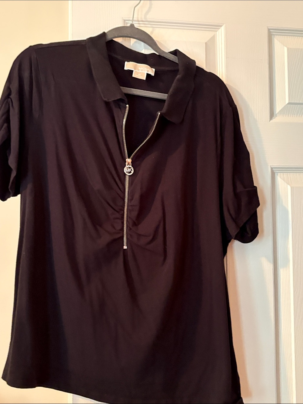 Michael Kors Black Short-Sleeve Zip Polo Top